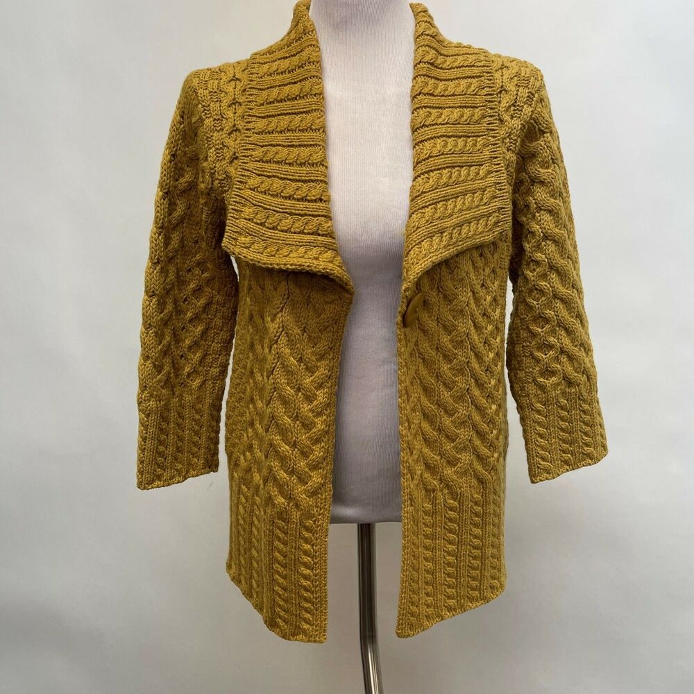 Inis Crafts‎ Open Front Collared Sweater Small Medium Large Gold Yellow
